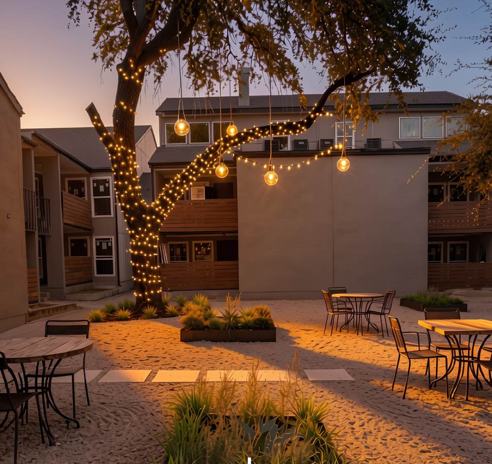 Evening courtyard lounge